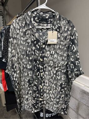AllSaints Black and White Short-Sleeve Button-Up Shirt